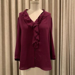 Anthropologie Purple Ruffle Blouse